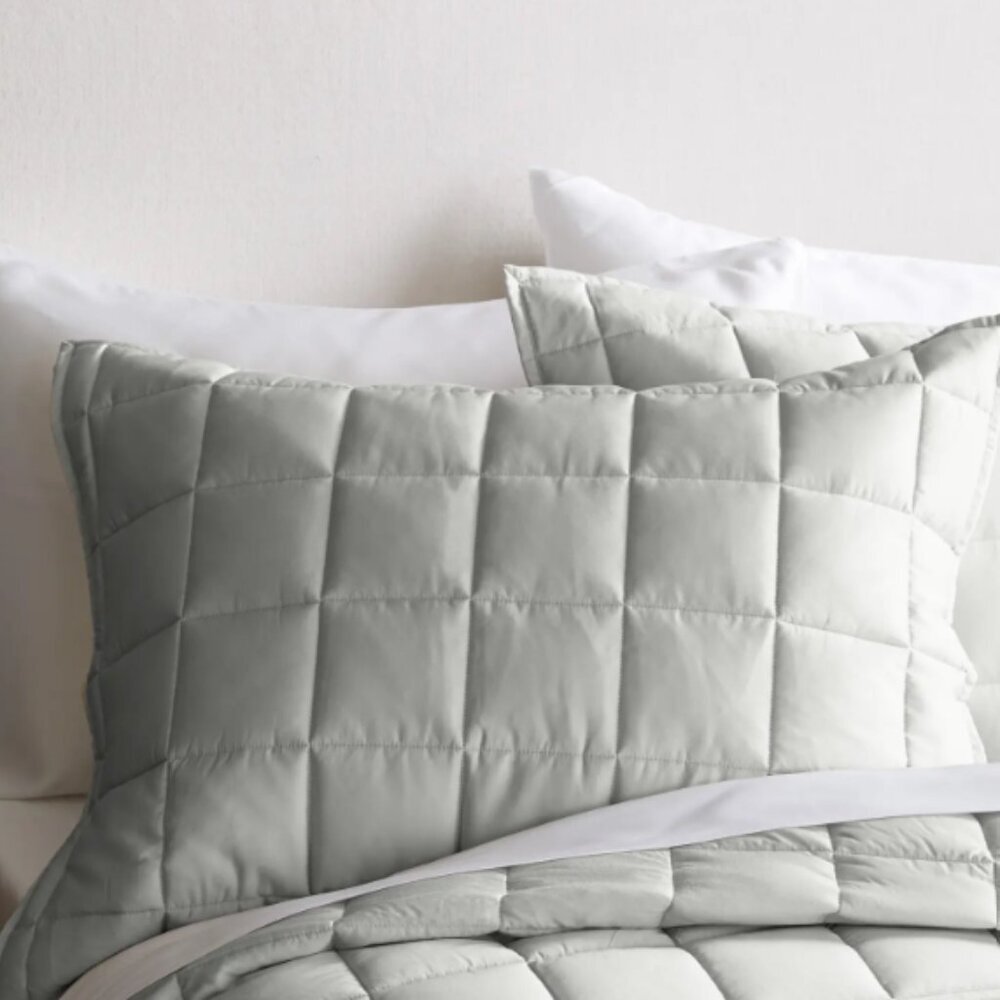 NWOT QUINCE Bamboo Box Quilted Sham Set Standard Eucalyptus 5⭐Reviews